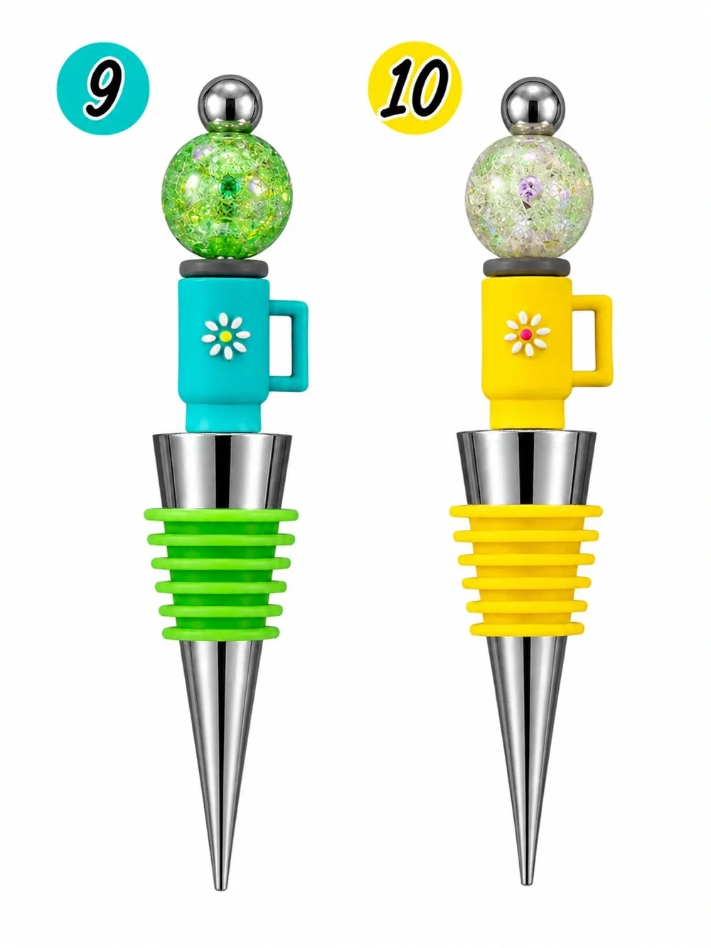 Colorful Beaded Wine Bottle Stopper - Pink, Green, Orange & Yellow Options